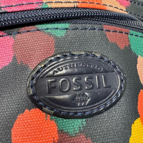 Fossil Keyper Mini Crossbody Navy Multicolored Polka Dot Coated Canvas Bag - Picture 8 of 12